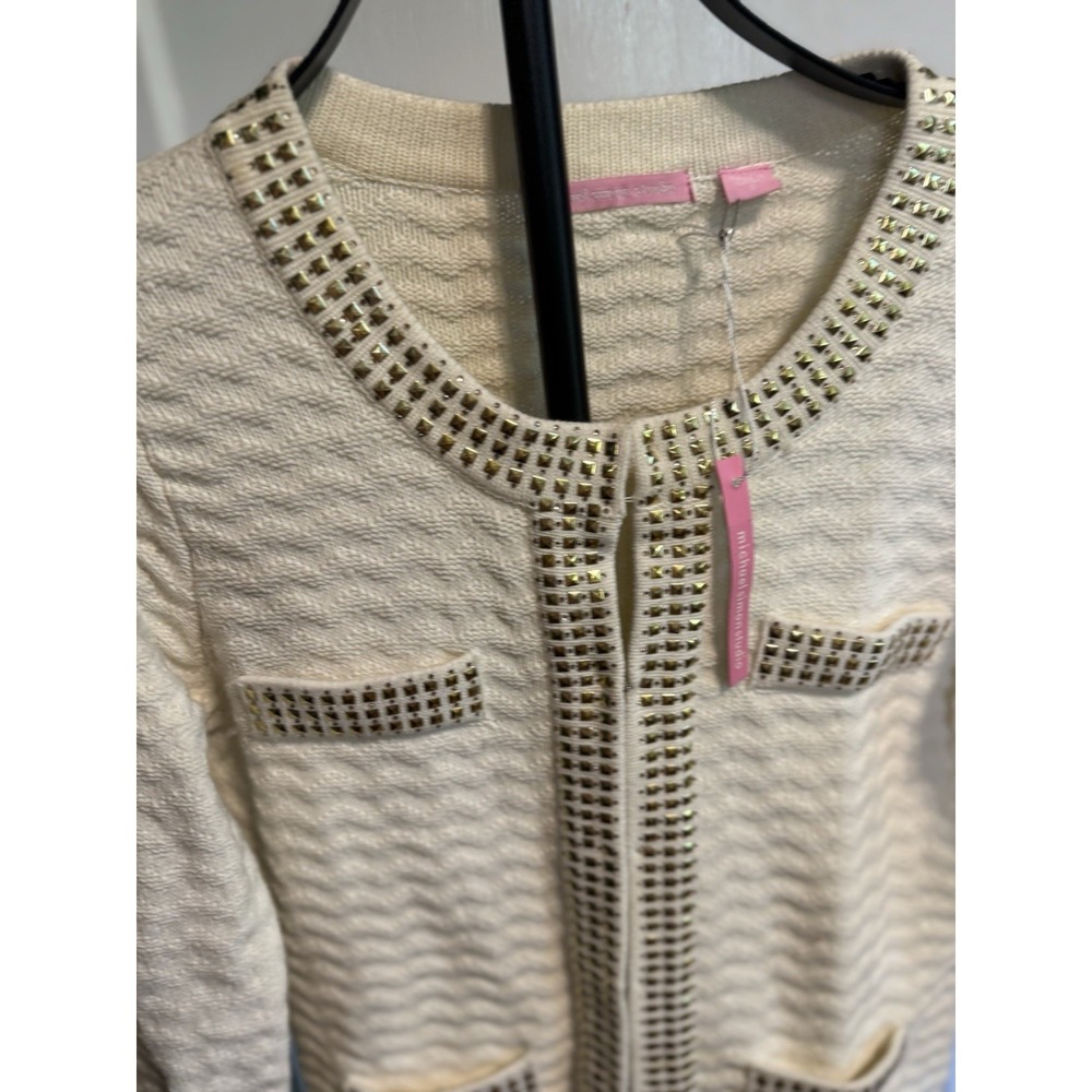 Michael Simon Sweater Women S Knit Cotton Blend Sequin Open Front Cardigan Ivory